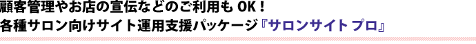 顧客管理やお店の宣伝などのご利用もOK！各種サロン向けサイト運用支援パッケージ『サロンサイト プロ』