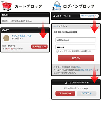 カートブロック、ログインブロックの実装